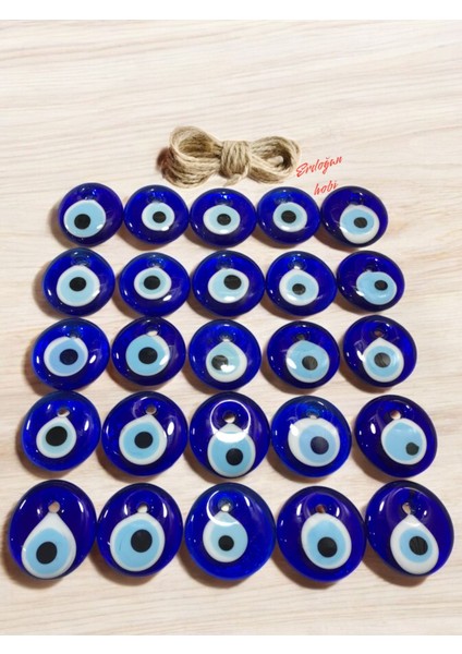 Mavi Cam Nazarlık 25 Adet 4-4.2 cm Bahçe ve Duvar Süsleri