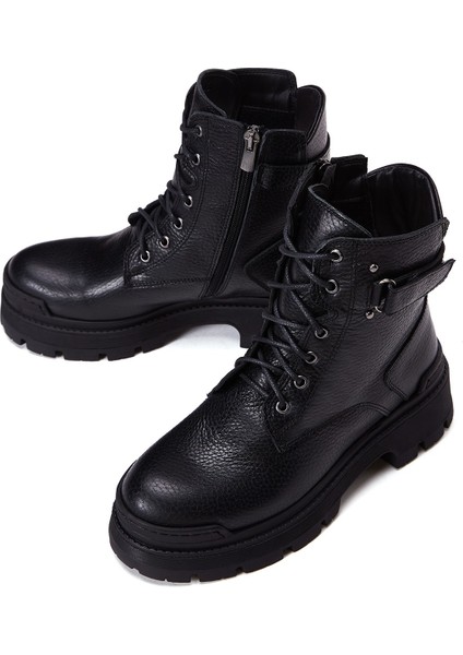 Kadın Siyah Bağcıklı Fermuarlı Kalın Tabanlı Deri Postal Bot 25WFD181918 modelleri