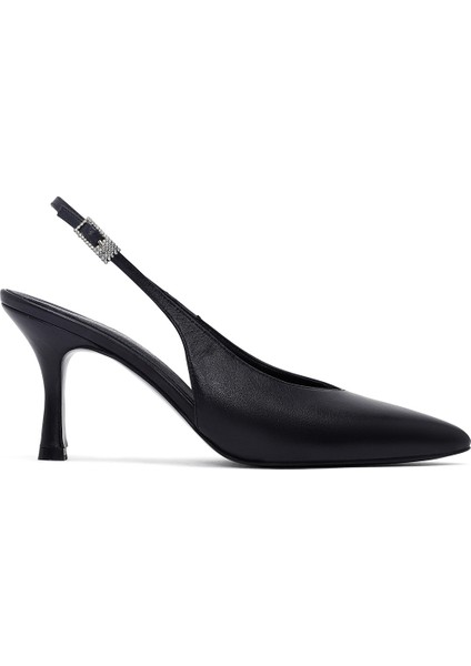 Kadın Siyah Arkası Açık Ince Topuklu Deri Ayakkabı 25AFD162118
