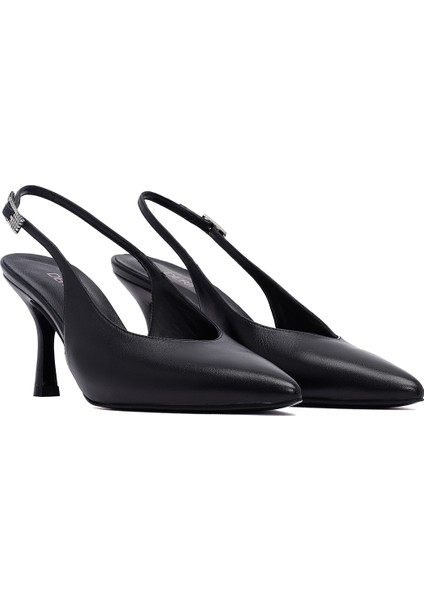 Kadın Siyah Arkası Açık Ince Topuklu Deri Ayakkabı 25AFD162118 modelleri