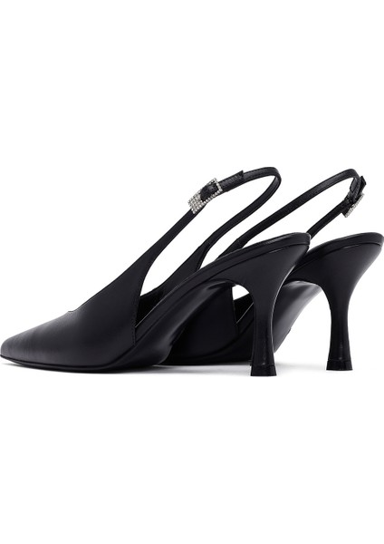 Kadın Siyah Arkası Açık Ince Topuklu Deri Ayakkabı 25AFD162118