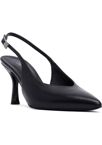 Kadın Siyah Arkası Açık Ince Topuklu Deri Ayakkabı 25AFD162118