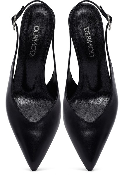 Kadın Siyah Arkası Açık Ince Topuklu Deri Ayakkabı 25AFD162118