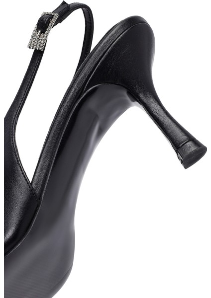 Kadın Siyah Arkası Açık Ince Topuklu Deri Ayakkabı 25AFD162118