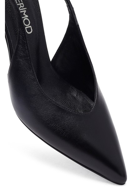 Kadın Siyah Arkası Açık Ince Topuklu Deri Ayakkabı 25AFD162118