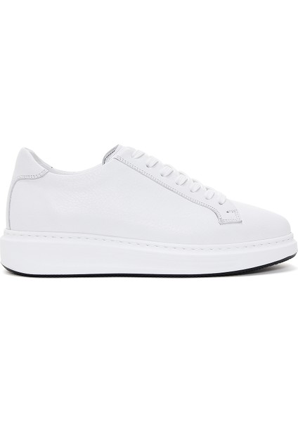 Erkek Beyaz Bağcıklı Deri Sneaker 25WFD640718