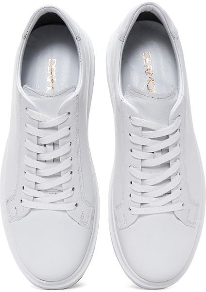 Erkek Beyaz Bağcıklı Deri Sneaker 25WFD640718