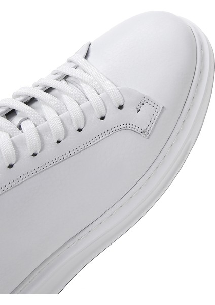 Erkek Beyaz Bağcıklı Deri Sneaker 25WFD640718