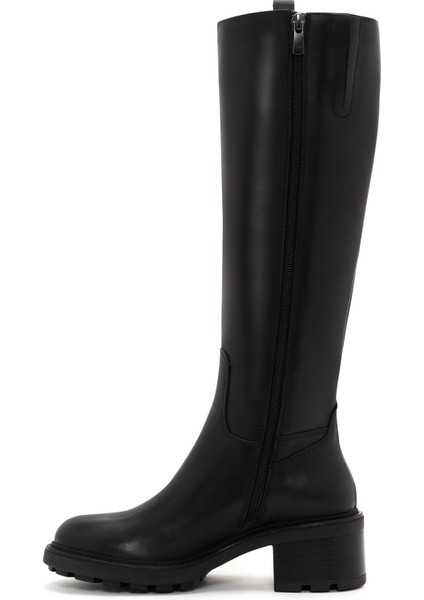 Kadın Siyah Fermuarlı Kısa Topuklu Deri Çizme 25WFD280918 fırsatları