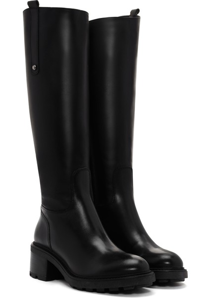 Kadın Siyah Fermuarlı Kısa Topuklu Deri Çizme 25WFD280918 indirimleri