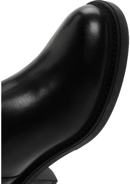 Kadın Siyah Fermuarlı Kısa Topuklu Deri Çizme 25WFD280918