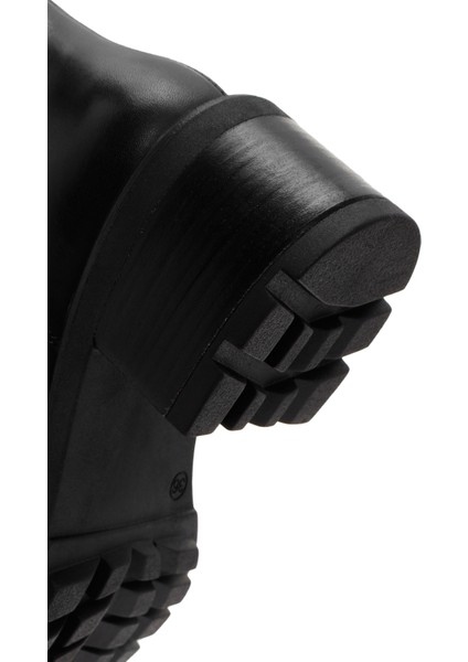 Kadın Siyah Fermuarlı Kısa Topuklu Deri Çizme 25WFD280918