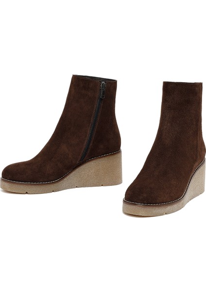 Kadın Kahverengi Fermuarlı Dolgu Topuklu Süet Deri Bot 25AFD152710 modelleri