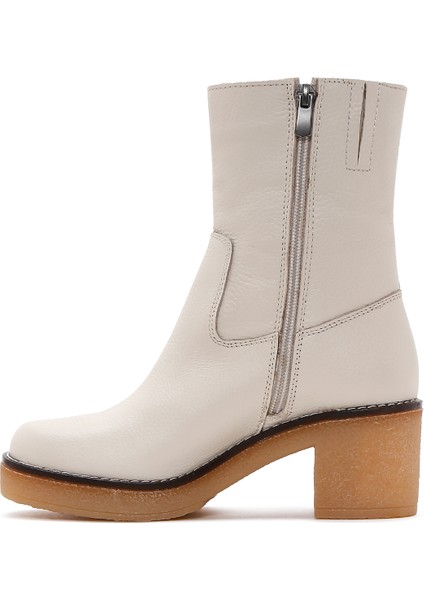 Kadın Krem Fermuarlı Kısa Topuklu Deri Bot 25WFD1513FT fırsatları
