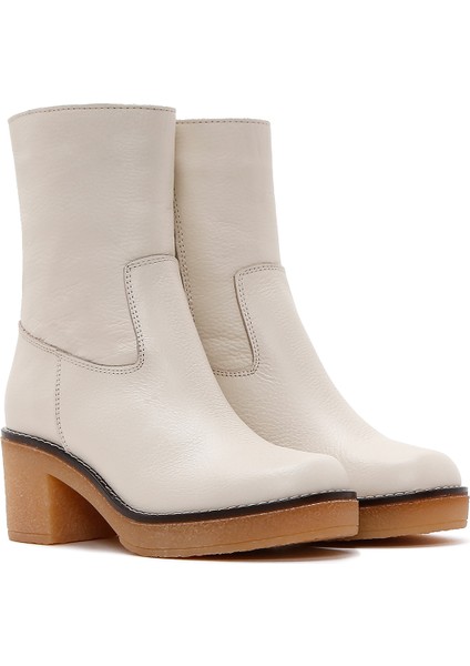 Kadın Krem Fermuarlı Kısa Topuklu Deri Bot 25WFD1513FT indirimleri