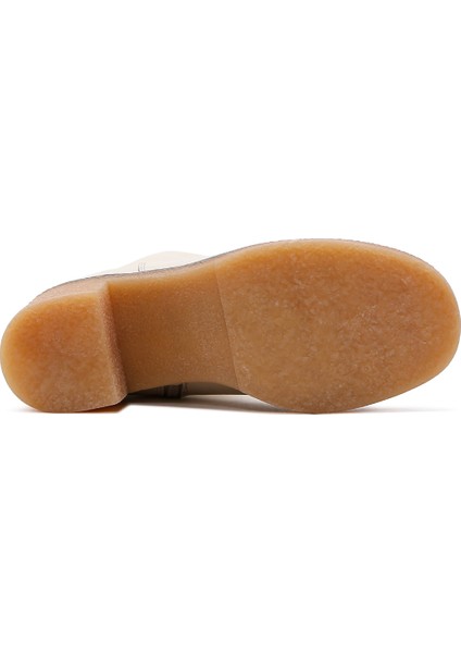 Kadın Krem Fermuarlı Kısa Topuklu Deri Bot 25WFD1513FT