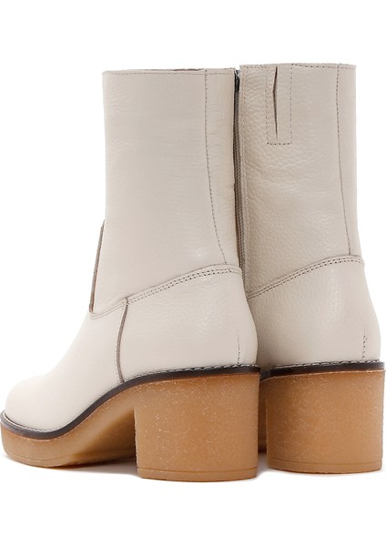 Kadın Krem Fermuarlı Kısa Topuklu Deri Bot 25WFD1513FT
