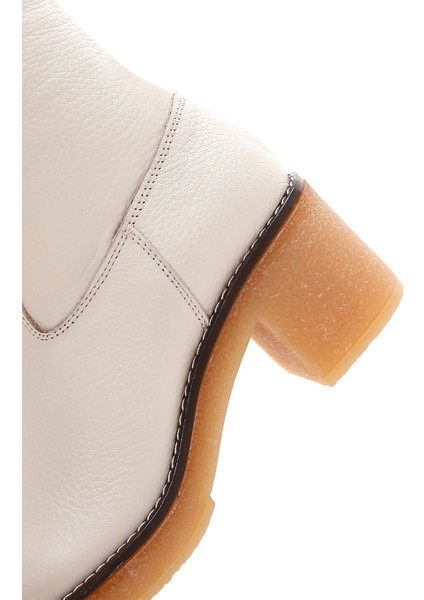 Kadın Krem Fermuarlı Kısa Topuklu Deri Bot 25WFD1513FT