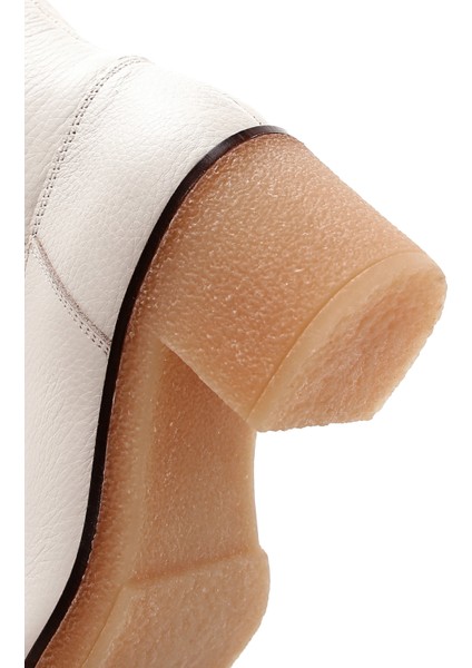 Kadın Krem Fermuarlı Kısa Topuklu Deri Bot 25WFD1513FT