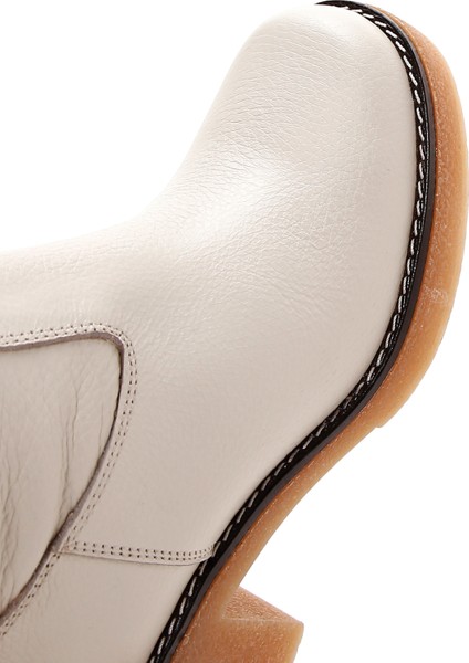 Kadın Krem Fermuarlı Kısa Topuklu Deri Bot 25WFD1513FT