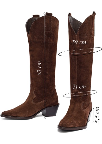 Kadın Kahverengi Kalın Topuklu Süet Deri Kovboy Çizme 25AFD152910 fiyatları