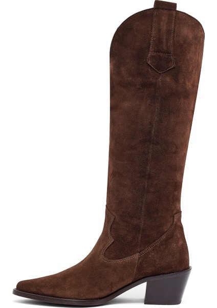 Kadın Kahverengi Kalın Topuklu Süet Deri Kovboy Çizme 25AFD152910 fırsatları