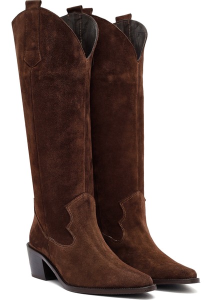 Kadın Kahverengi Kalın Topuklu Süet Deri Kovboy Çizme 25AFD152910 indirimleri