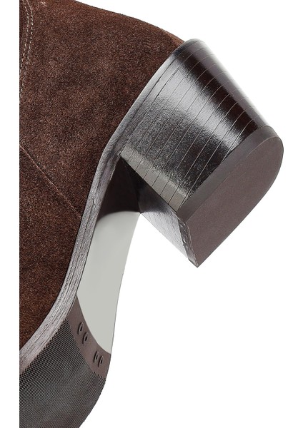 Kadın Kahverengi Kalın Topuklu Süet Deri Kovboy Çizme 25AFD152910