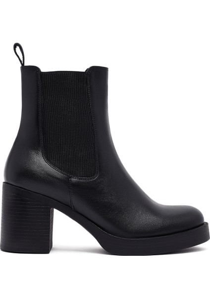 Kadın Siyah Kalın Topuklu Deri Chelsea Bot 25WFD153718