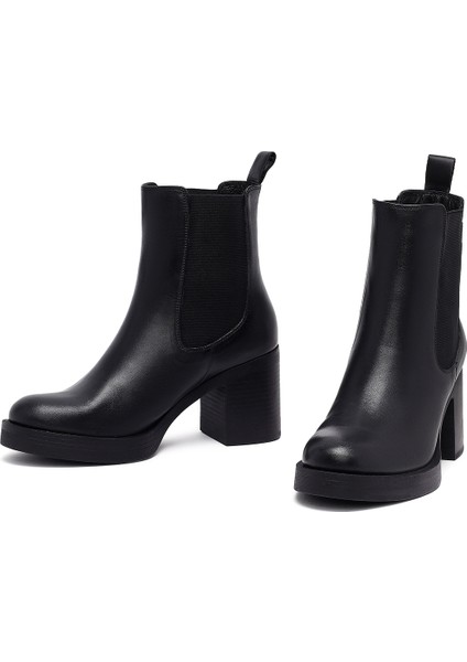 Kadın Siyah Kalın Topuklu Deri Chelsea Bot 25WFD153718 modelleri
