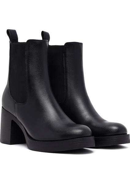 Kadın Siyah Kalın Topuklu Deri Chelsea Bot 25WFD153718