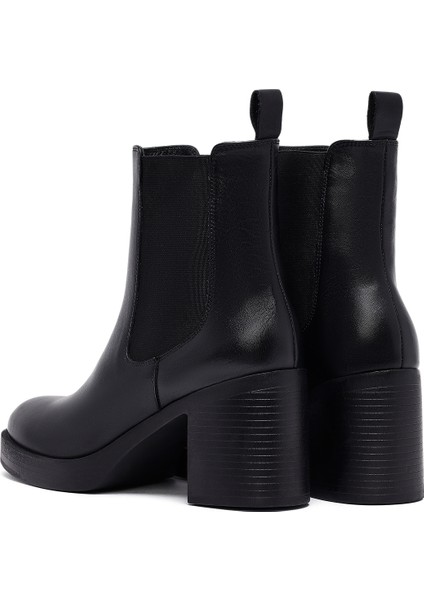 Kadın Siyah Kalın Topuklu Deri Chelsea Bot 25WFD153718