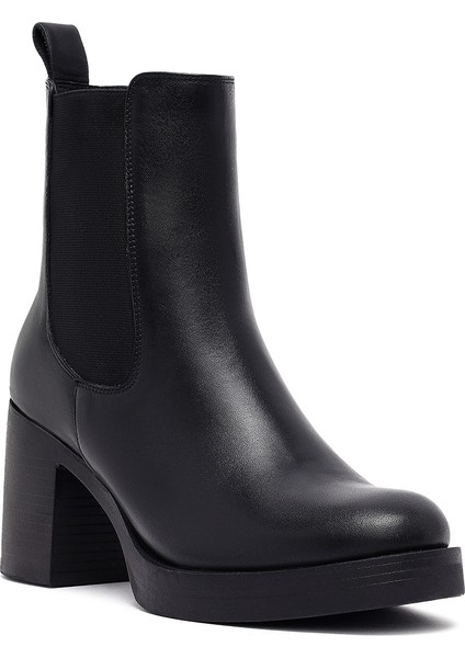 Kadın Siyah Kalın Topuklu Deri Chelsea Bot 25WFD153718