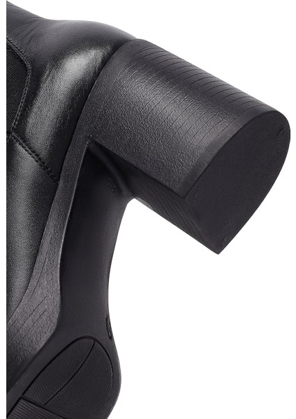 Kadın Siyah Kalın Topuklu Deri Chelsea Bot 25WFD153718