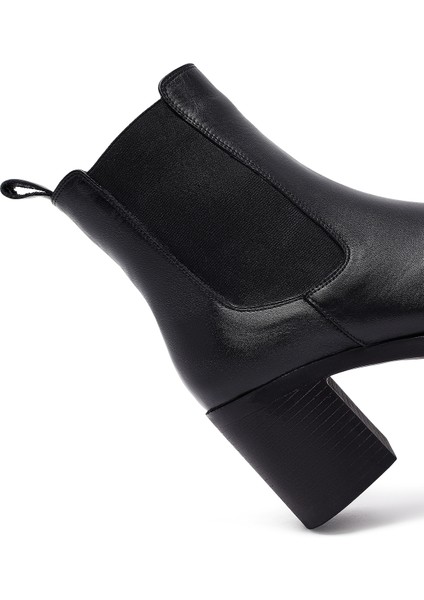 Kadın Siyah Kalın Topuklu Deri Chelsea Bot 25WFD153718