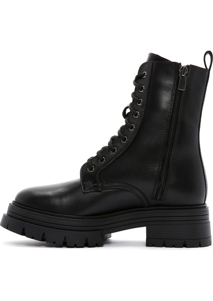 Kadın Siyah Fermuarlı Kalın Tabanlı Deri Postal Bot 25WFD140218 fiyatları