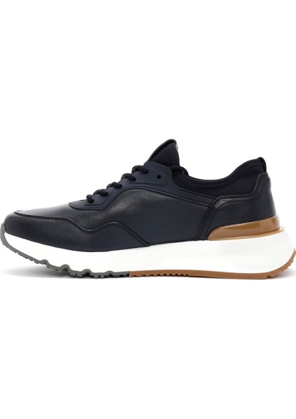 Erkek Lacivert Bağcıklı Kalın Tabanlı Deri Casual Sneaker 25WFD690718 fiyatları