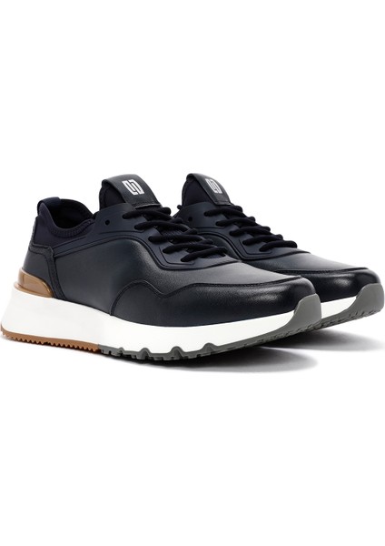 Erkek Lacivert Bağcıklı Kalın Tabanlı Deri Casual Sneaker 25WFD690718 modelleri