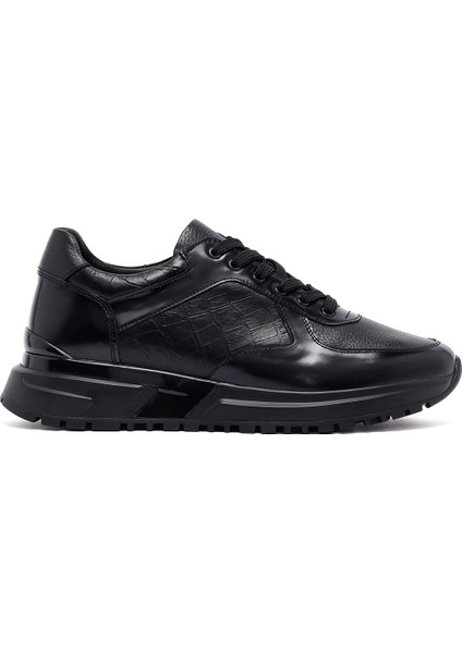 Erkek Siyah Bağcıklı Deri Casual Sneaker 25WFD642114