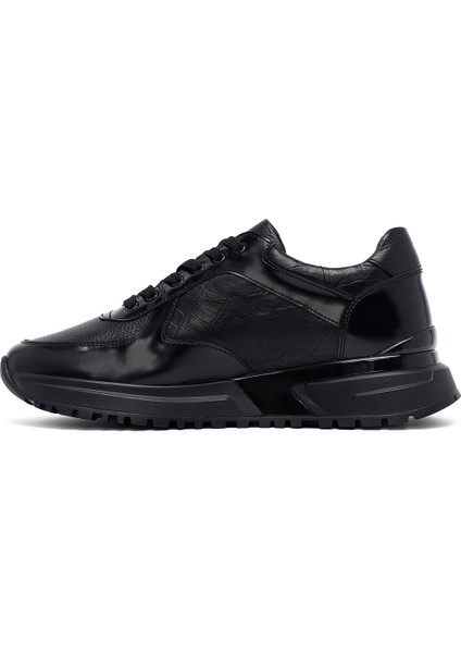 Erkek Siyah Bağcıklı Deri Casual Sneaker 25WFD642114 fiyatları