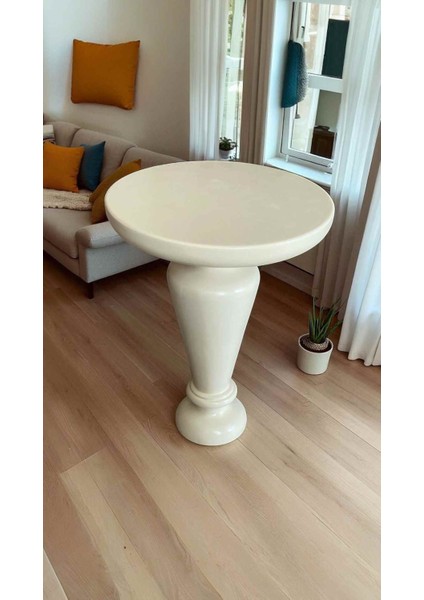 Dekoratif Doğal Ahşap Yan Sehpa – Krem Renk Mantar Tasarım