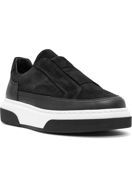 Erkek Siyah Kalın Tabanlı Süet Deri Sneaker 25WFD641310