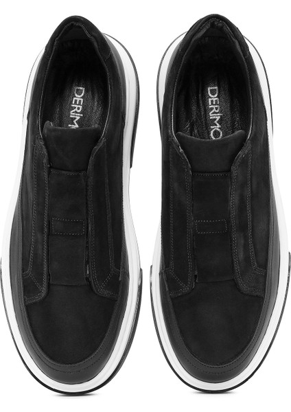 Erkek Siyah Kalın Tabanlı Süet Deri Sneaker 25WFD641310