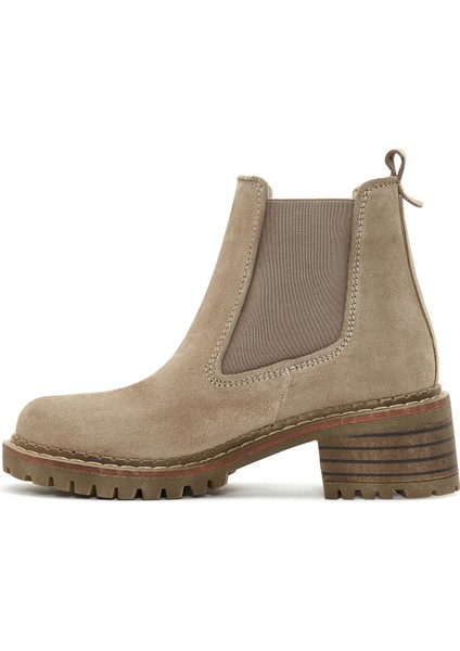 Kadın Bej Kalın Tabanlı Süet Deri Chelsea Bot 25WFD180010 fiyatları