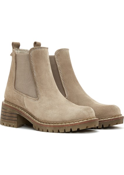 Kadın Bej Kalın Tabanlı Süet Deri Chelsea Bot 25WFD180010 fırsatları