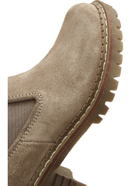 Kadın Bej Kalın Tabanlı Süet Deri Chelsea Bot 25WFD180010