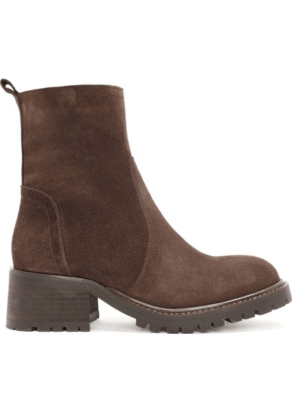Kadın Kahverengi Fermuarlı Süet Deri Bot 25WFD151410
