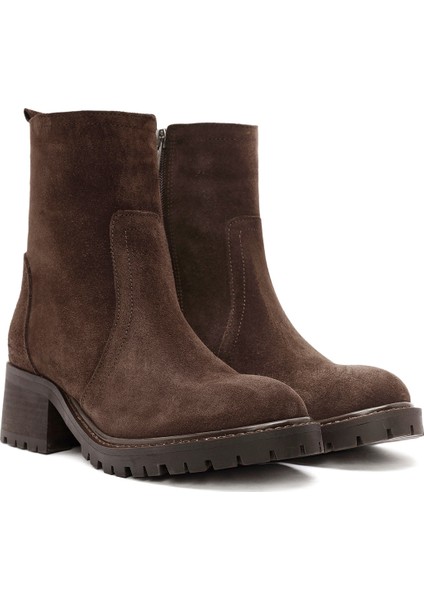 Kadın Kahverengi Fermuarlı Süet Deri Bot 25WFD151410 indirimleri