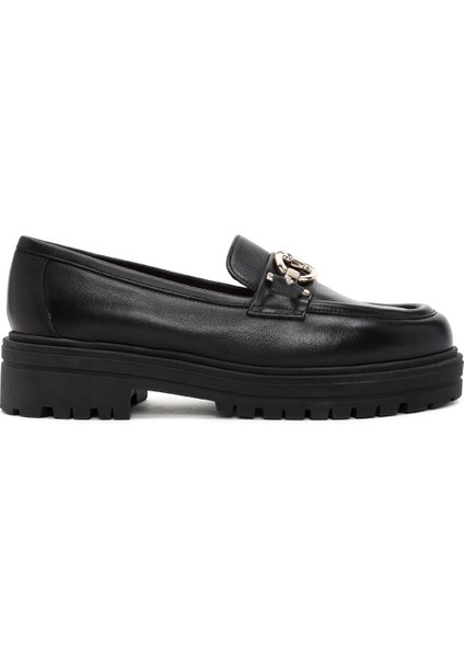 Gritti Kadın Siyah Toka Detaylı Deri Maskülen Loafer 25AFD110018