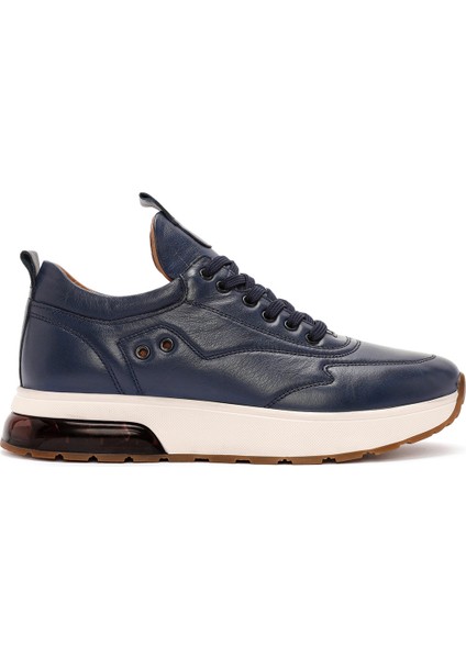 Erkek Lacivert Bağcıklı Kalın Tabanlı Deri Sneaker 25WFD642318